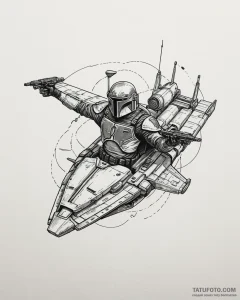 Neo-traditional design of boba fett's ship, s... - эскиз тату (№1753043704_0, 20.07.2025 20:35) — Tatufoto.com