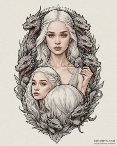 A neo-traditional portrait of daenerys targar... - эскиз тату (№1753044034_0, 20.07.2025 20:40) — Tatufoto.com