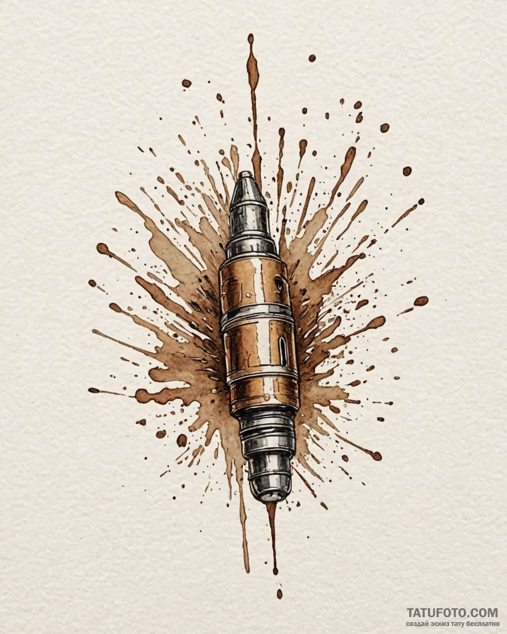 Tattoo sketch a bullet casing falling in slow... - эскиз тату (№1753044199_0, 20.07.2025 20:43) — Tatufoto.com