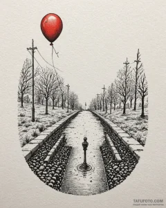 A minimalist tattoo of a single red balloon t... - эскиз тату (№1753044529_0, 20.07.2025 20:48) — Tatufoto.com