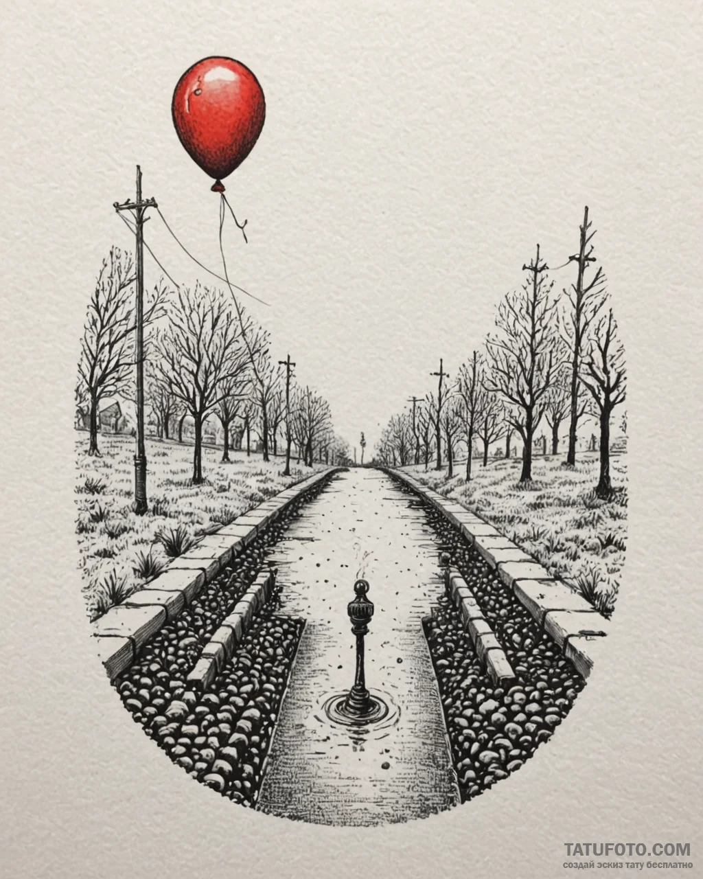 A minimalist tattoo of a single red balloon t... - эскиз тату (№1753044529_0, 20.07.2025 20:48) — Tatufoto.com