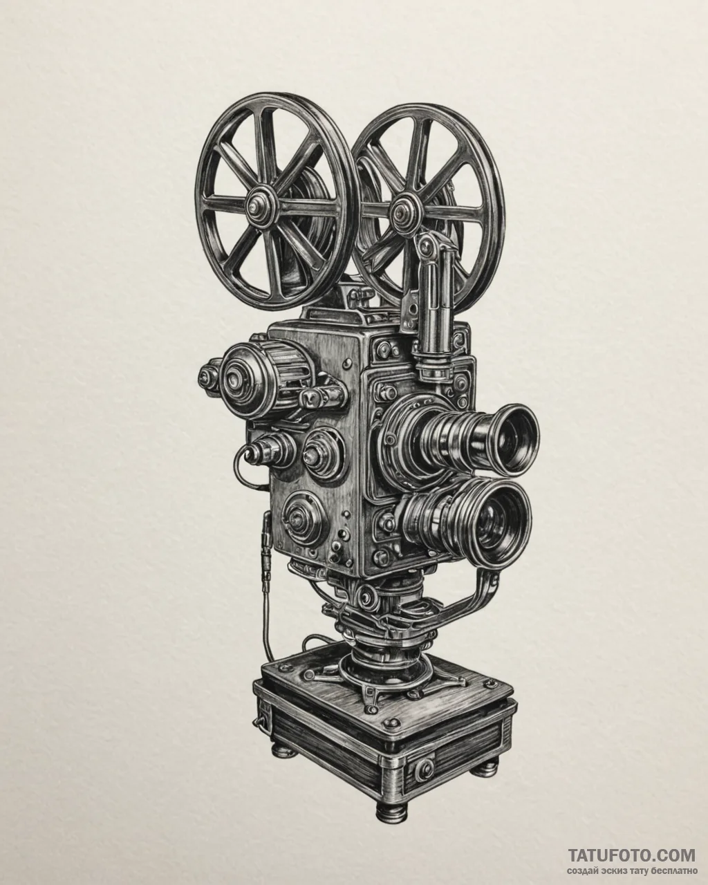 A shot from behind a movie projector in an ol... - эскиз тату (№1753044612_0, 20.07.2025 20:50) — Tatufoto.com