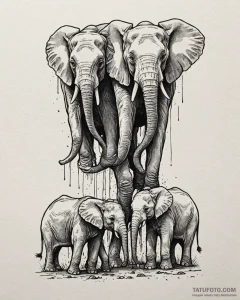 Tattoo sketch a family of elephants walking t... - эскиз тату (№1753045685_0, 20.07.2025 21:08) — Tatufoto.com
