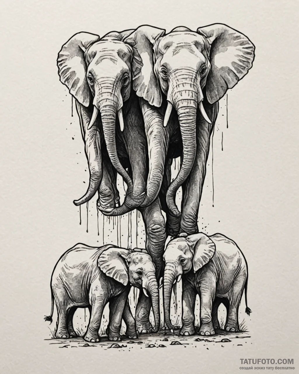 Tattoo sketch a family of elephants walking t… — эскиз тату (№1753045685_0, 20.07.2025 21:08) — Tatufoto.com