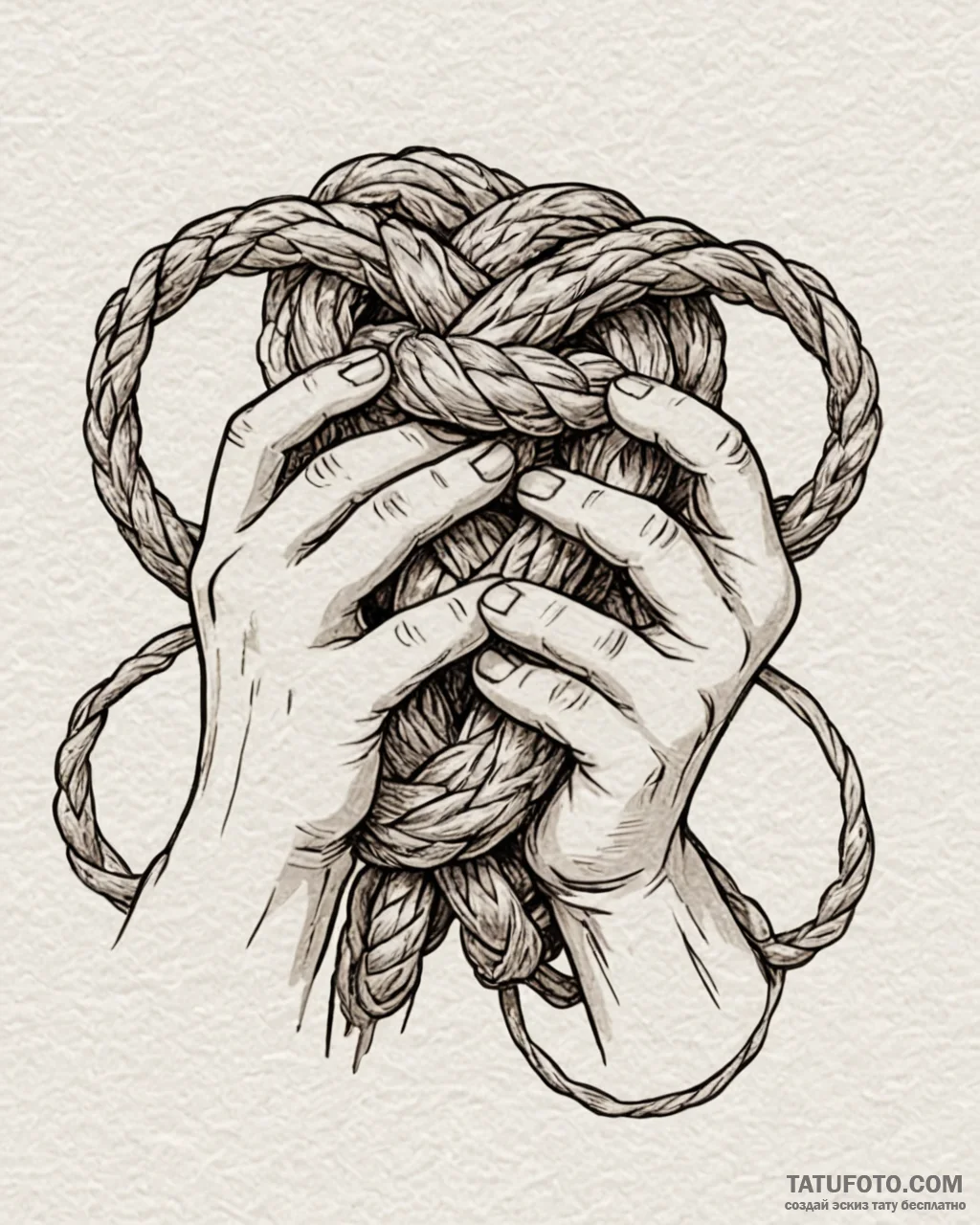 A person’s hands tying a complex knot with a… — эскиз тату (№1753045767_0, 20.07.2025 21:09) — Tatufoto.com