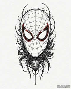 A trash polka tattoo of spider-man's mask, ha... - эскиз тату (№1753045932_0, 20.07.2025 21:12) — Tatufoto.com