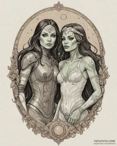 A sketch of gamora and nebula, the two sister... - эскиз тату (№1753046427_0, 20.07.2025 21:20) — Tatufoto.com