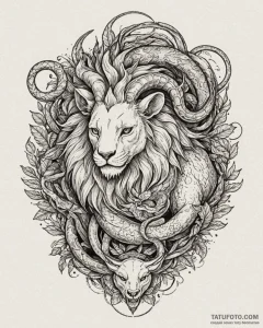A dotwork design of a chimera, combining a li... - эскиз тату (№1753047005_0, 20.07.2025 21:30) — Tatufoto.com