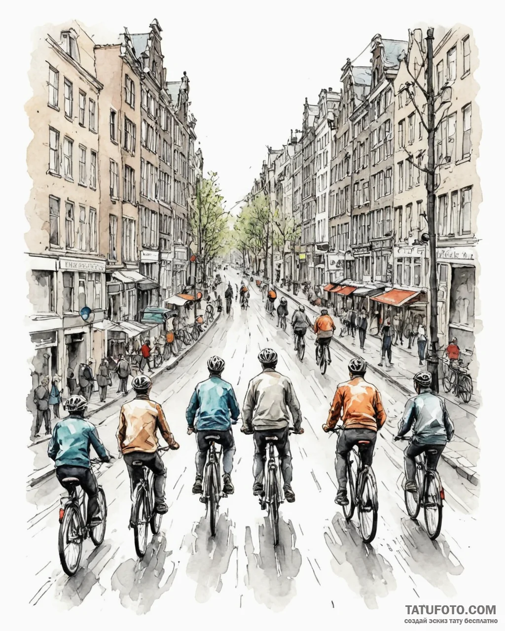 A shot of cyclists waiting for a traffic ligh... - эскиз тату (№1753047088_0, 20.07.2025 21:31) — Tatufoto.com