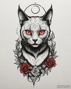 Tattoo sketch a stylized black cat with glowi... - эскиз тату (№1753047666_0, 20.07.2025 21:41) — Tatufoto.com