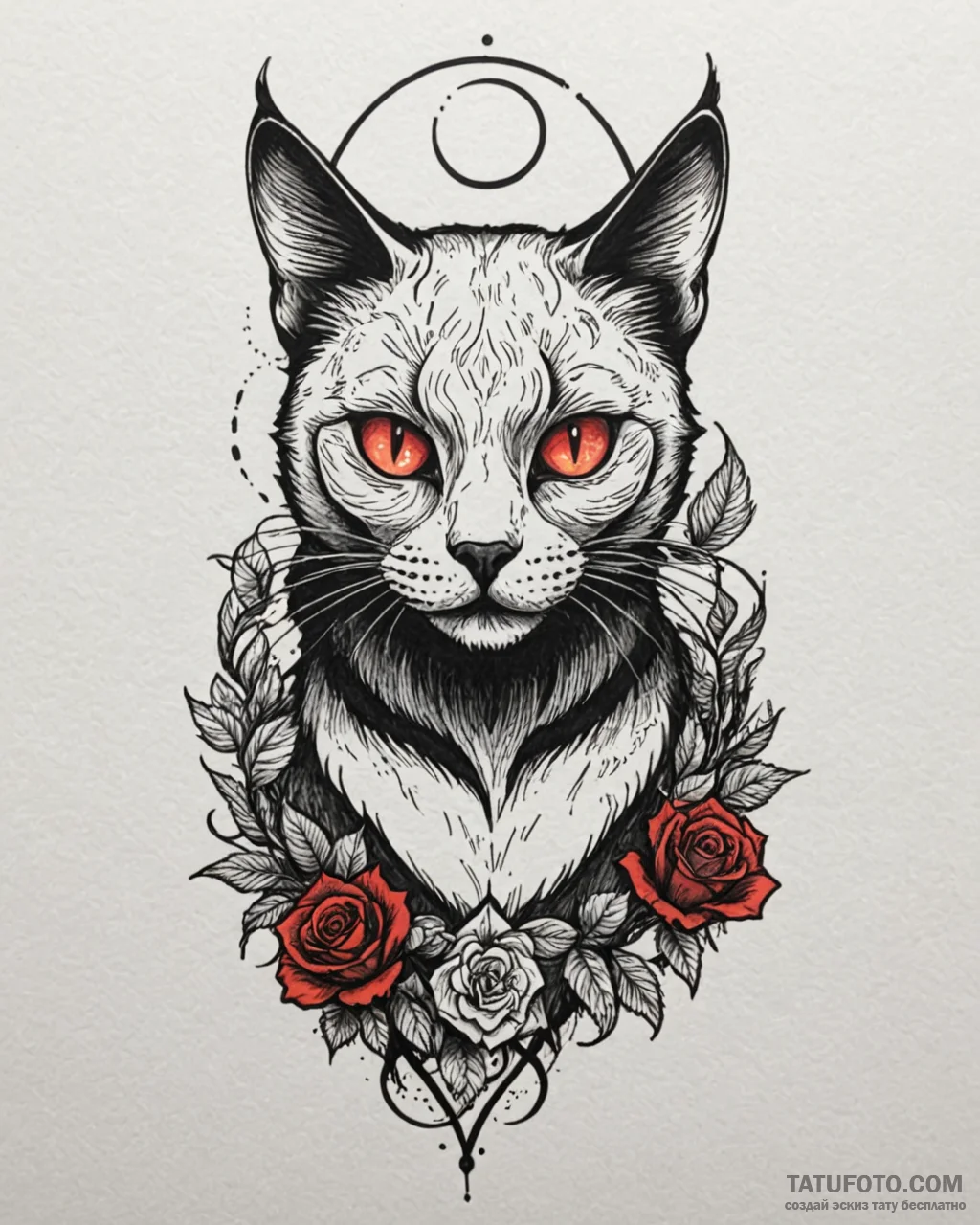 Tattoo sketch a stylized black cat with glowi... - эскиз тату (№1753047666_0, 20.07.2025 21:41) — Tatufoto.com