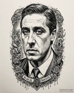 A trash polka composition of michael corleone... - эскиз тату (№1753048244_0, 20.07.2025 21:50) — Tatufoto.com