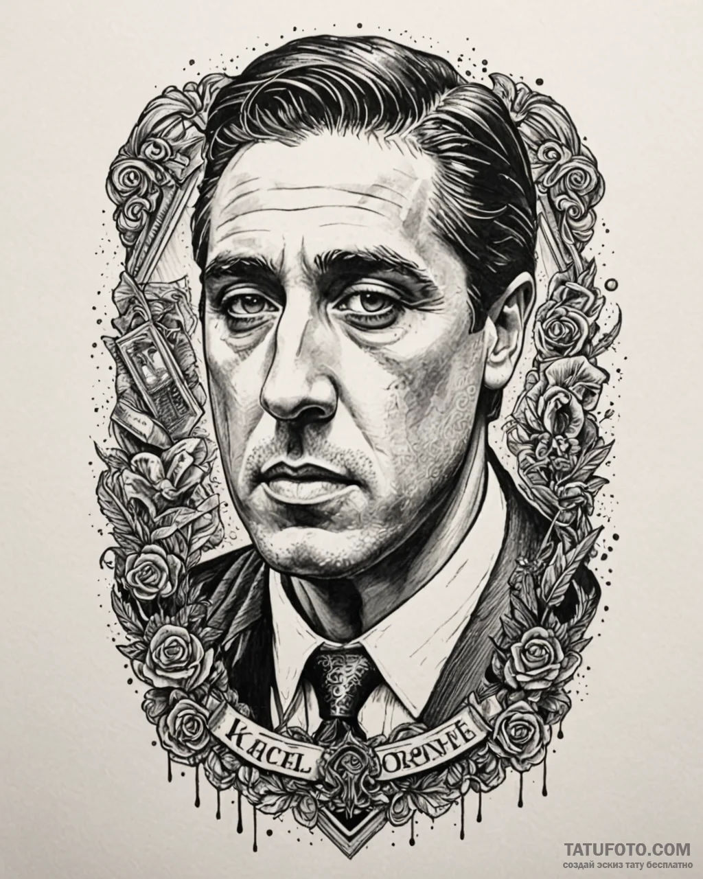 A trash polka composition of michael corleone... - эскиз тату (№1753048244_0, 20.07.2025 21:50) — Tatufoto.com