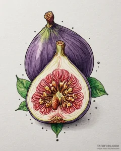 A close-up of a fresh fig, sliced in half., t... - эскиз тату (№1753048739_0, 20.07.2025 21:58) — Tatufoto.com