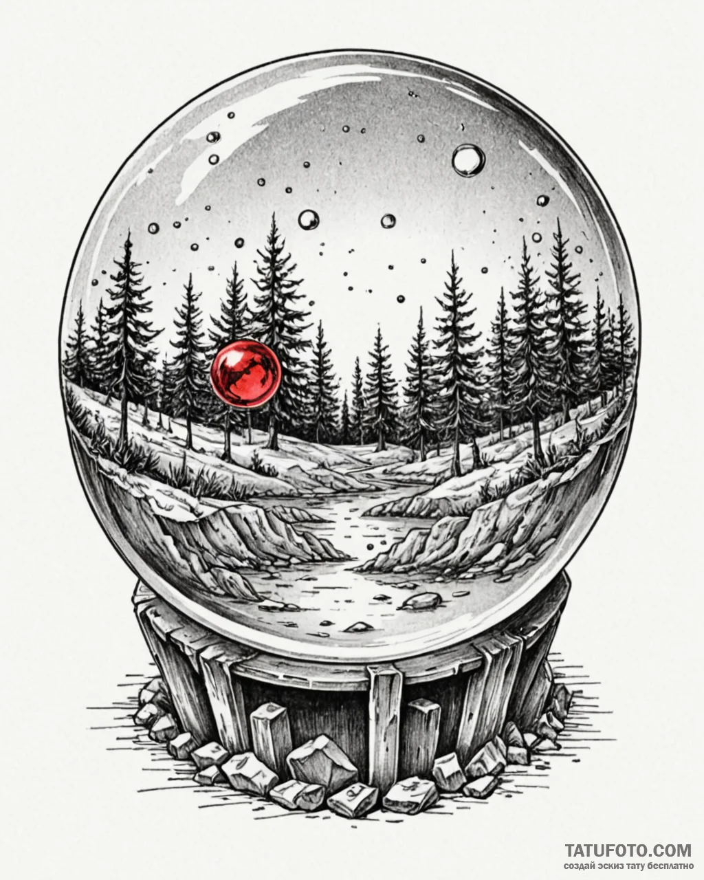 A shot through a crystal ball, showing an inv... - эскиз тату (№1753050390_0, 20.07.2025 22:26) — Tatufoto.com