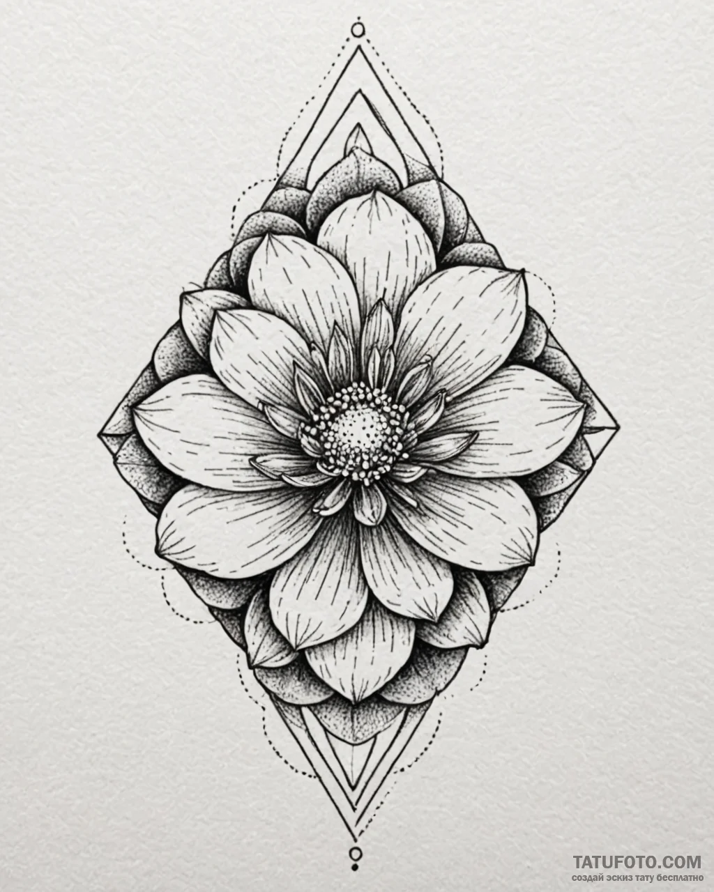 Tattoo design a minimalist geometric flower.,... - эскиз тату (№1753050554_0, 20.07.2025 22:29) — Tatufoto.com
