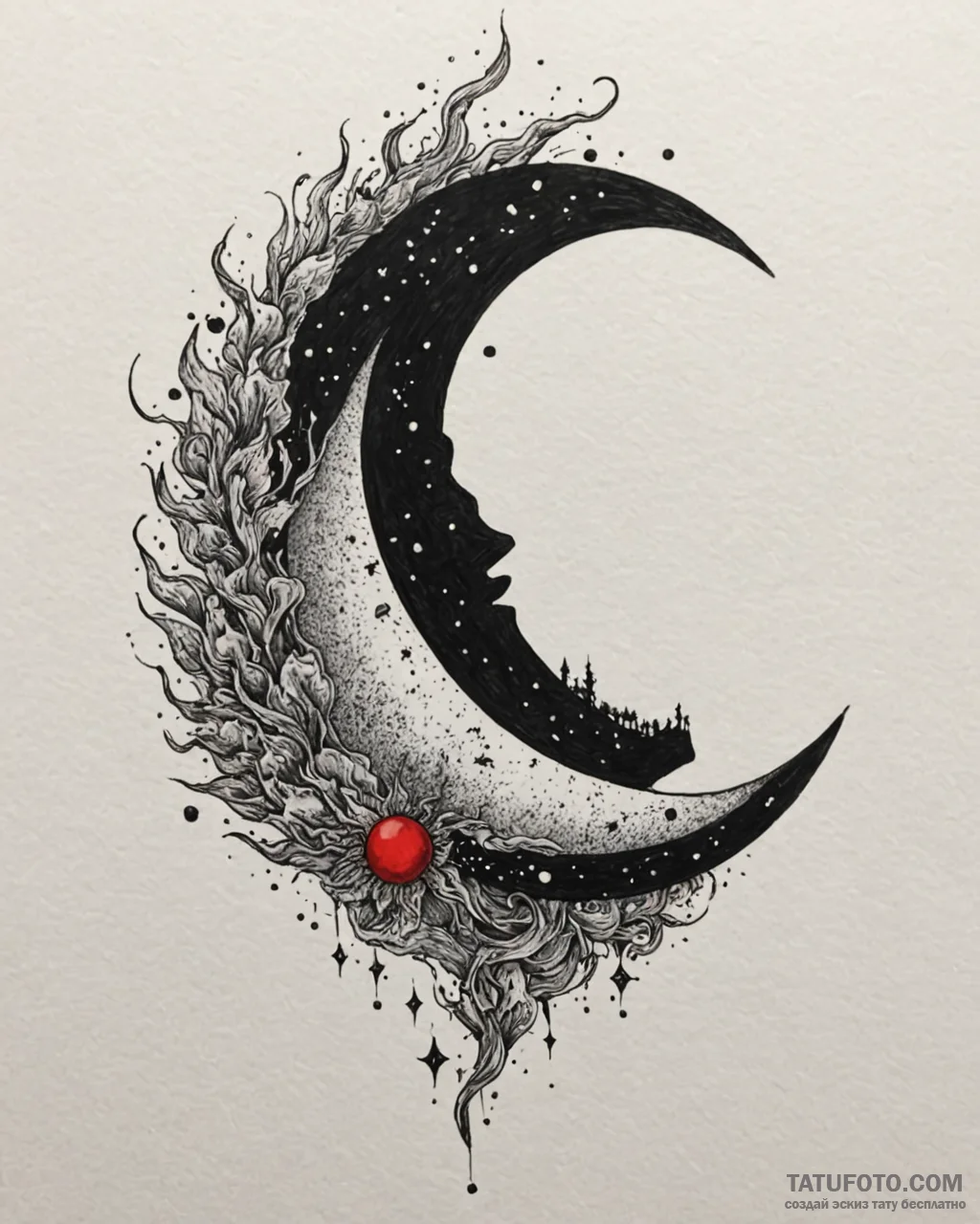Tattoo design a dark sky with a powerful, glo... - эскиз тату (№1753050719_0, 20.07.2025 22:31) — Tatufoto.com