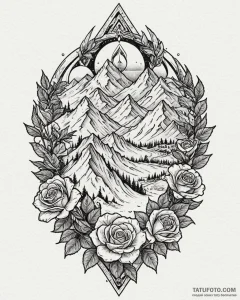 Tattoo sketch a snowy mountain peak with a hi... - эскиз тату (№1753050966_0, 20.07.2025 22:36) — Tatufoto.com