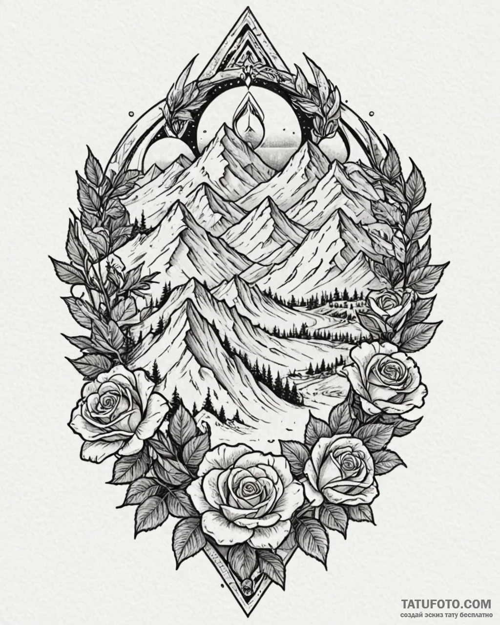 Tattoo sketch a snowy mountain peak with a hi... - эскиз тату (№1753050966_0, 20.07.2025 22:36) — Tatufoto.com