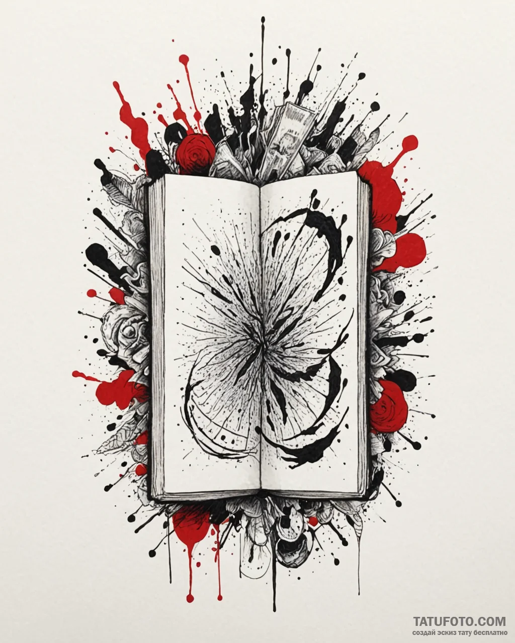 Book, tattoo sketch design, black and red ink... - эскиз тату (№1753051547_0, 20.07.2025 22:45) — Tatufoto.com