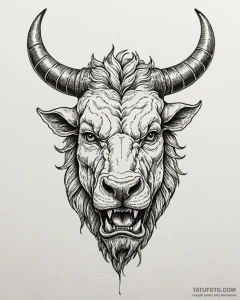 Tattoo sketch a roaring minotaur head, symbol... - эскиз тату (№1753051711_0, 20.07.2025 22:48) — Tatufoto.com