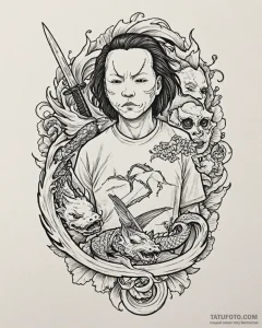A graphic novel style portrait of michael mye... - эскиз тату (№1753051793_0, 20.07.2025 22:49) — Tatufoto.com