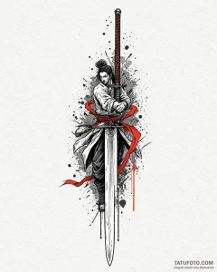 Tattoo design a samurai sword with a digital... - эскиз тату (№1753052617_0, 20.07.2025 23:03) — Tatufoto.com
