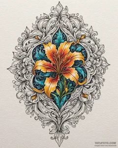 Heraldic lily, ink illustration for tattoo, v... - эскиз тату (№1753053112_0, 20.07.2025 23:11) — Tatufoto.com