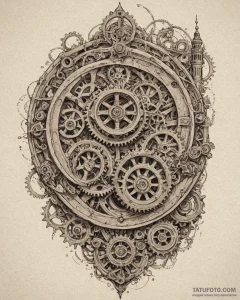 The inside of a clock tower, showing the mass... - эскиз тату (№1753053771_0, 20.07.2025 23:22) — Tatufoto.com