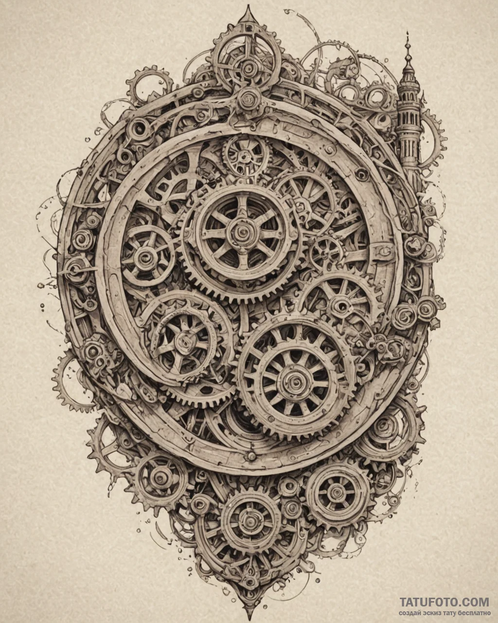 The inside of a clock tower, showing the mass… — эскиз тату (№1753053771_0, 20.07.2025 23:22) — Tatufoto.com