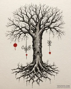Tattoo design a pair of oak trees, their root... - эскиз тату (№1753055176_0, 20.07.2025 23:46) — Tatufoto.com