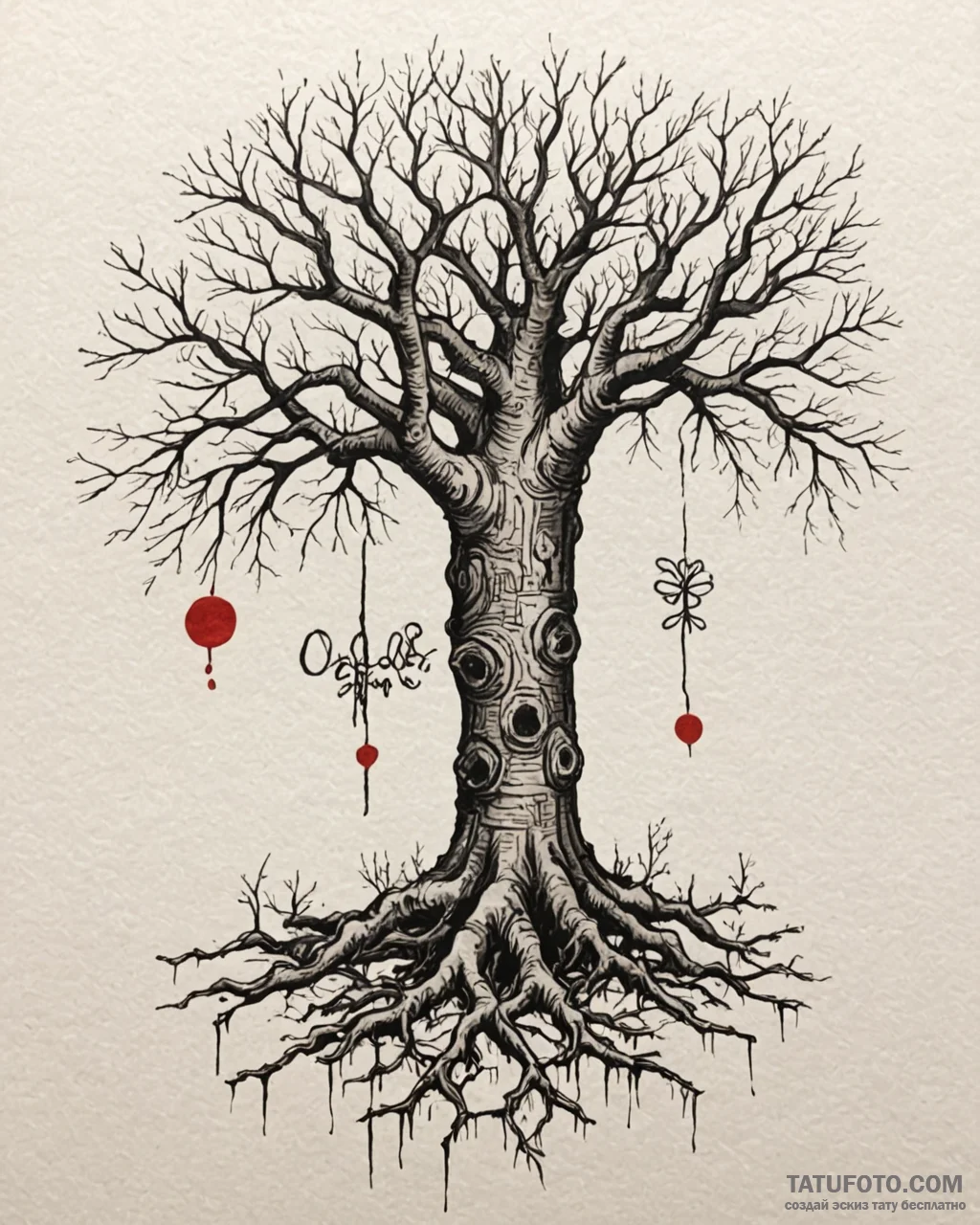 Tattoo design a pair of oak trees, their root... - эскиз тату (№1753055176_0, 20.07.2025 23:46) — Tatufoto.com