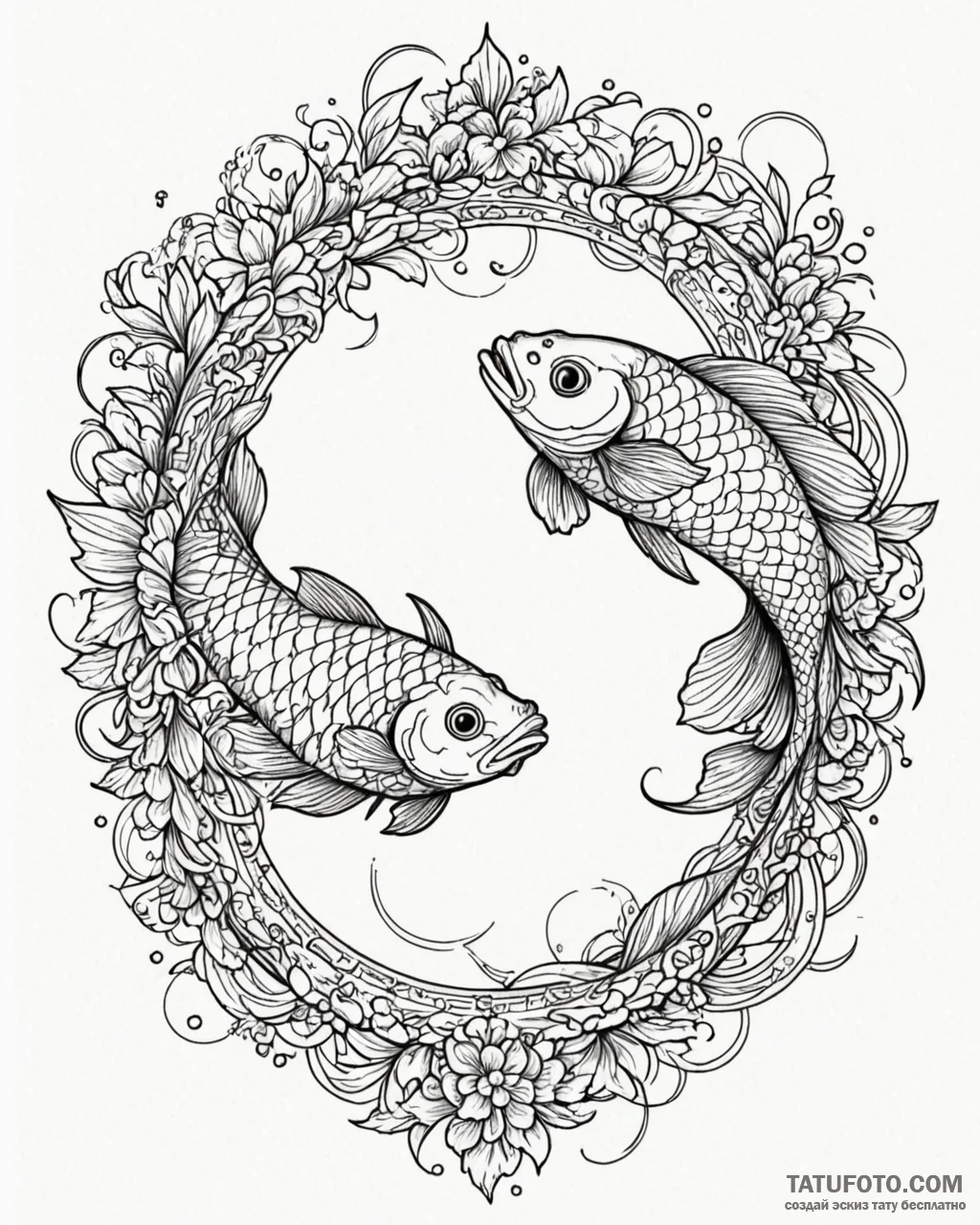 Tattoo design pisces fish in blackwork, with... - эскиз тату (№1753055424_0, 20.07.2025 23:50) — Tatufoto.com