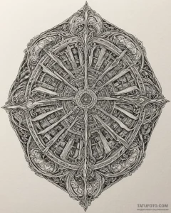 A drone shot of a perfectly symmetrical urban... - эскиз тату (№1753055506_0, 20.07.2025 23:51) — Tatufoto.com