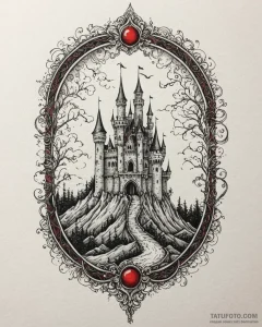 Tattoo design a shadowy castle on a hill unde... - эскиз тату (№1753056004_0, 21.07.2025 00:00) — Tatufoto.com