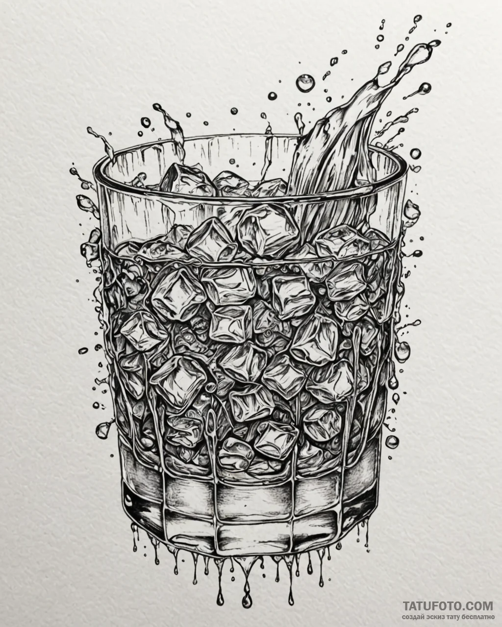 A glass of whiskey on the rocks, with condens... - эскиз тату (№1753056086_0, 21.07.2025 00:01) — Tatufoto.com