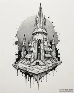 Watercolor design of the jedi temple on corus... - эскиз тату (№1753056168_0, 21.07.2025 00:02) — Tatufoto.com