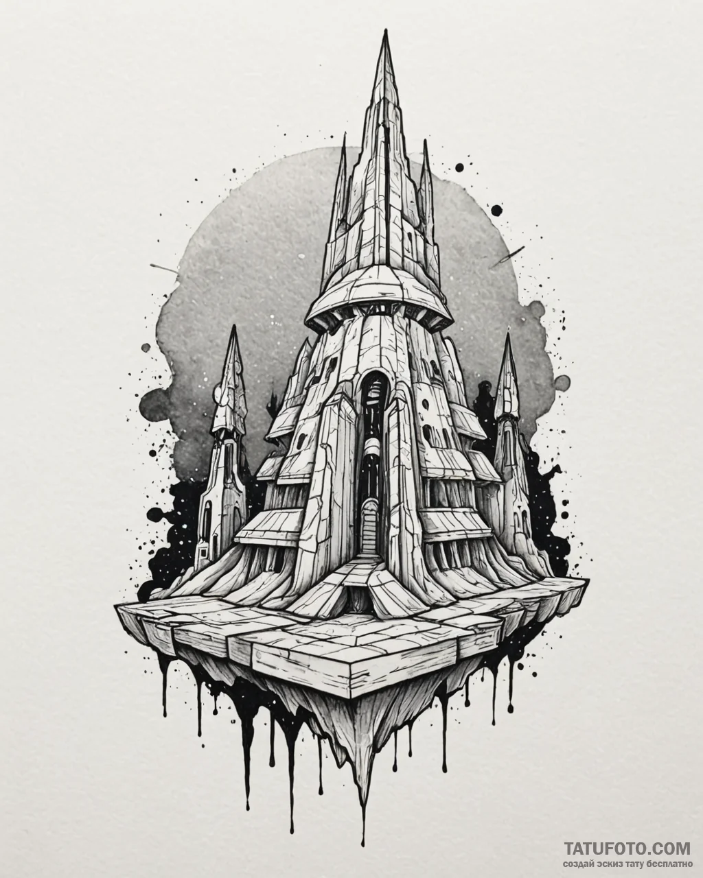 Watercolor design of the jedi temple on corus... - эскиз тату (№1753056168_0, 21.07.2025 00:02) — Tatufoto.com