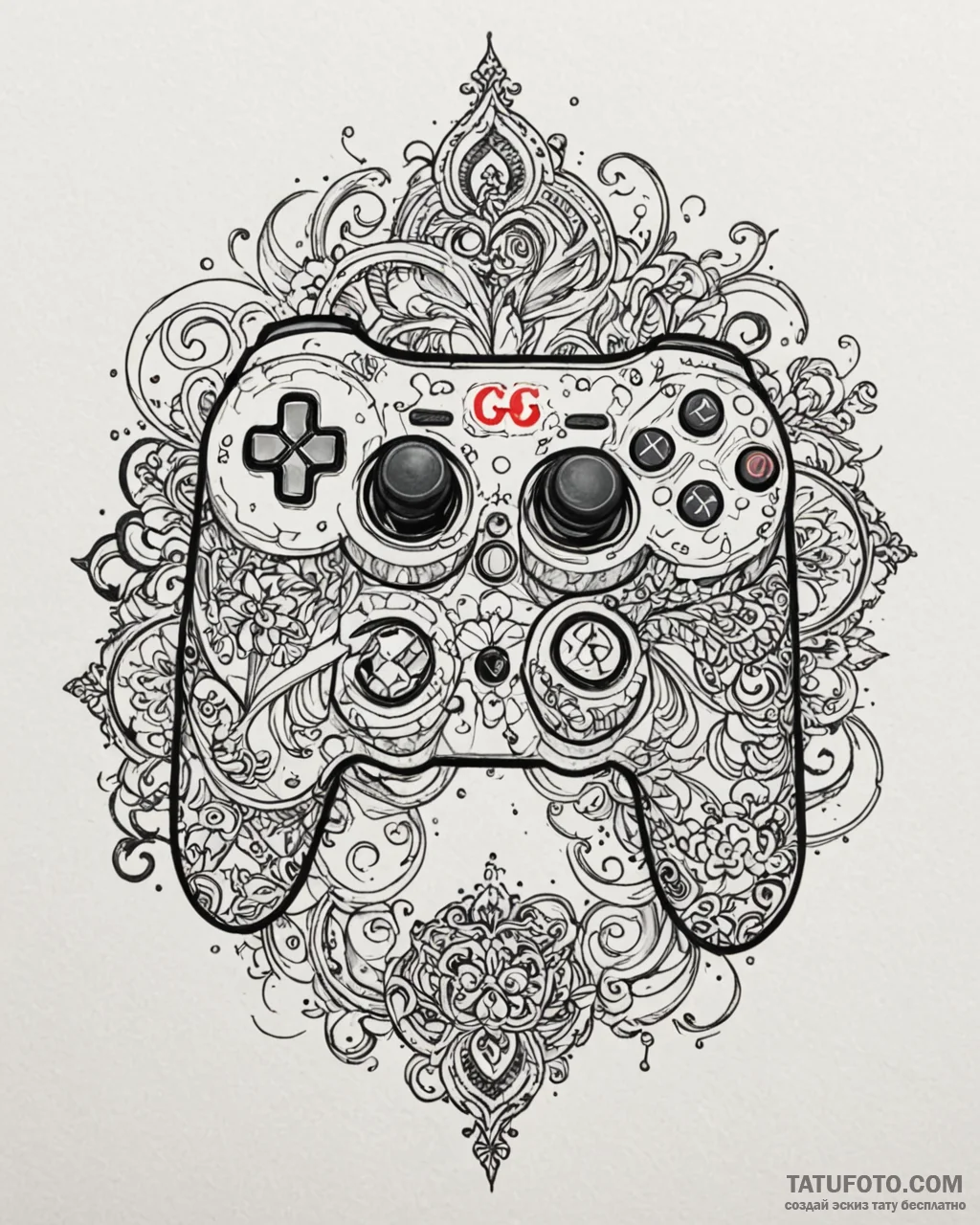 Tattoo design a gaming controller with a "gg"... - эскиз тату (№1753056250_0, 21.07.2025 00:04) — Tatufoto.com