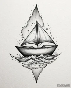 Tattoo sketch a tiny paper boat sailing on a... - эскиз тату (№1753057325_0, 21.07.2025 00:22) — Tatufoto.com