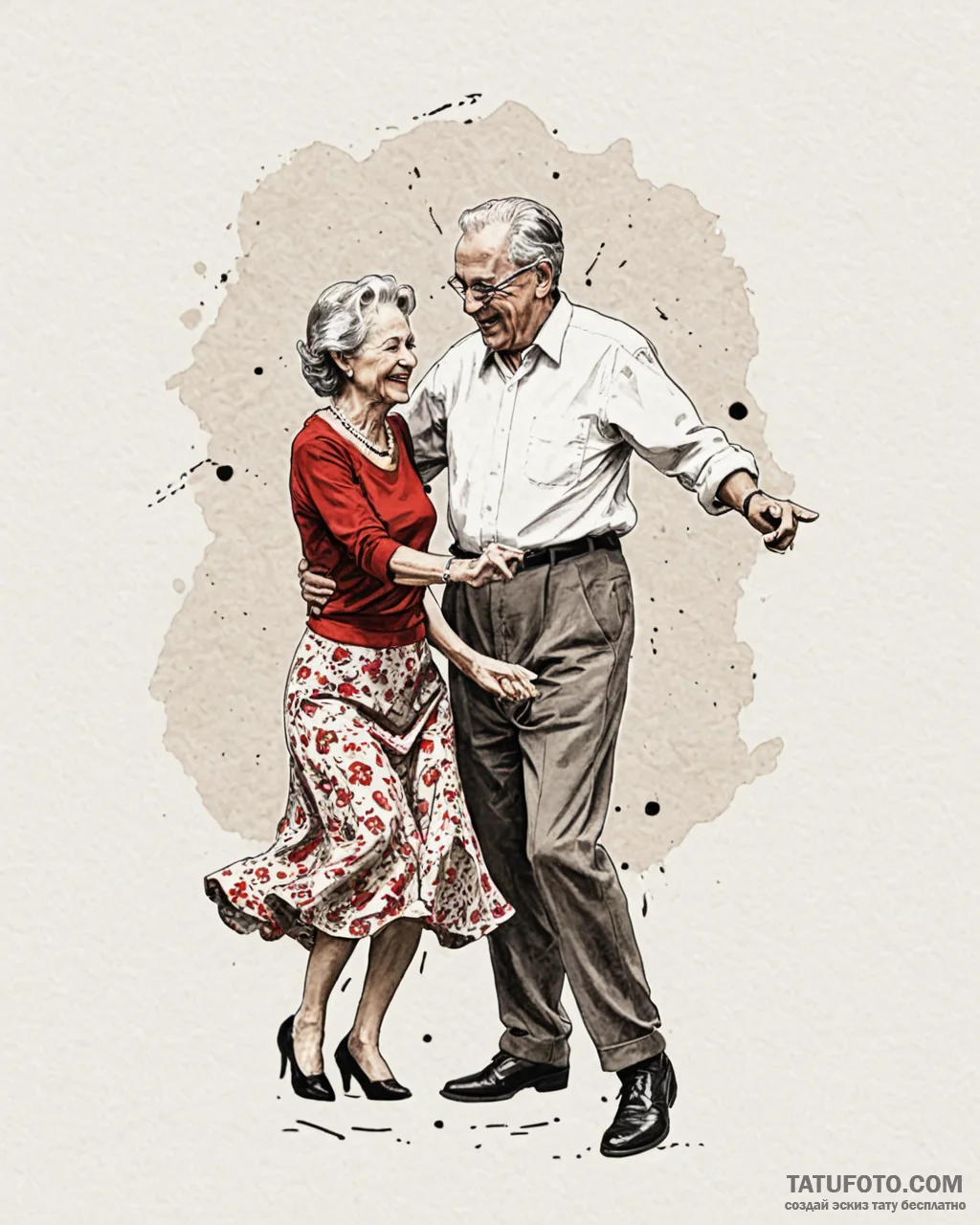 A joyful, candid photo of an old couple danci… — эскиз тату (№1753057407_0, 21.07.2025 00:23) — Tatufoto.com