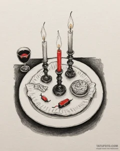 A candlelit dinner for one in a dimly lit roo... - эскиз тату (№1753058562_0, 21.07.2025 00:42) — Tatufoto.com