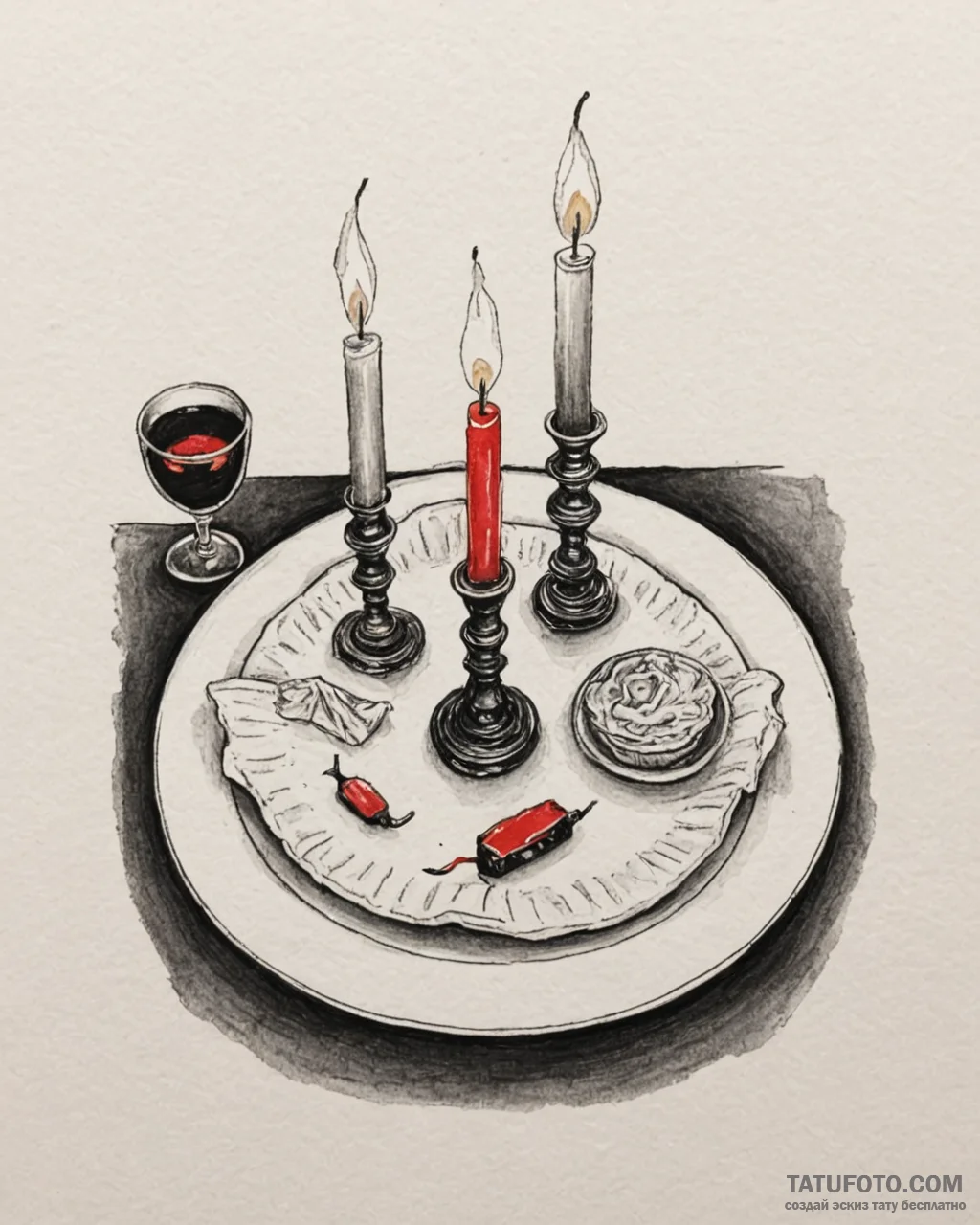 A candlelit dinner for one in a dimly lit roo... - эскиз тату (№1753058562_0, 21.07.2025 00:42) — Tatufoto.com