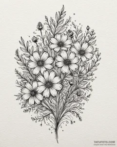 Tattoo design a cluster of wildflowers, each... - эскиз тату (№1753059137_0, 21.07.2025 00:52) — Tatufoto.com