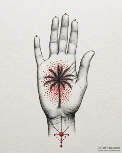 Palm, tattoo sketch design, black and red ink... - эскиз тату (№1753059632_0, 21.07.2025 01:00) — Tatufoto.com