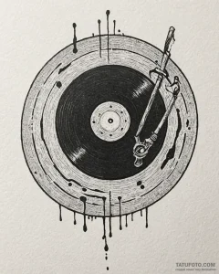 A detailed close-up of a vinyl record being p... - эскиз тату (№1753059880_0, 21.07.2025 01:04) — Tatufoto.com