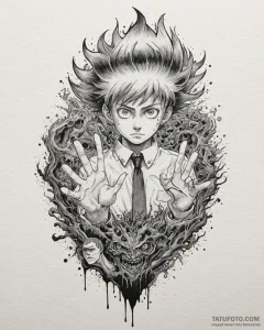 A watercolor tattoo of mob from mob psycho 10... - эскиз тату (№1753060871_0, 21.07.2025 01:21) — Tatufoto.com