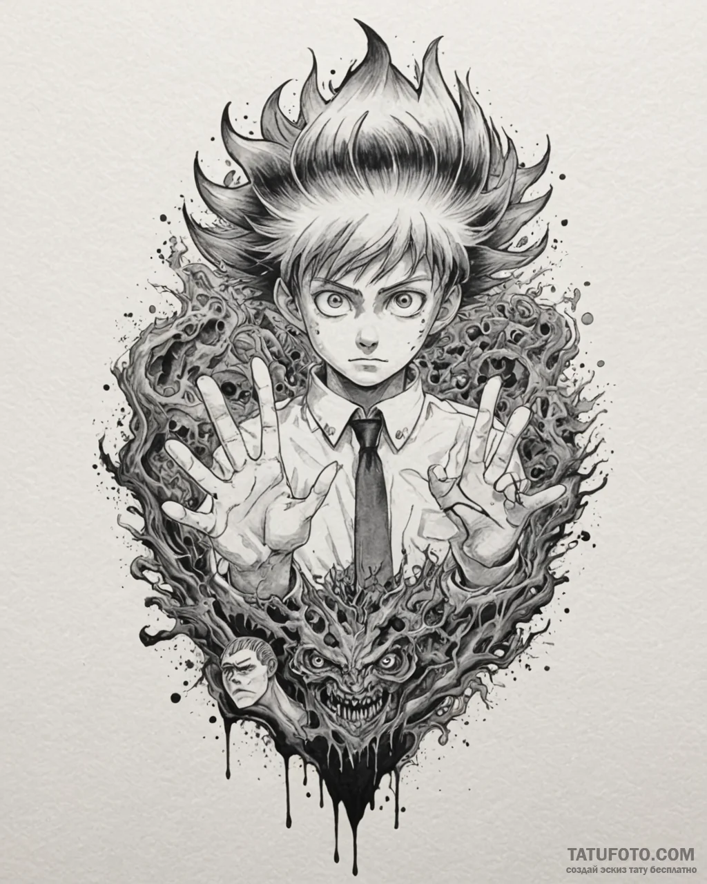 A watercolor tattoo of mob from mob psycho 10... - эскиз тату (№1753060871_0, 21.07.2025 01:21) — Tatufoto.com