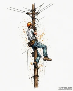 A power line technician working high up on a... - эскиз тату (№1753062519_0, 21.07.2025 01:48) — Tatufoto.com