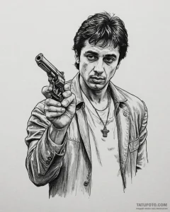 A graphic novel panel of tony montana from sc... - эскиз тату (№1753063179_0, 21.07.2025 01:59) — Tatufoto.com